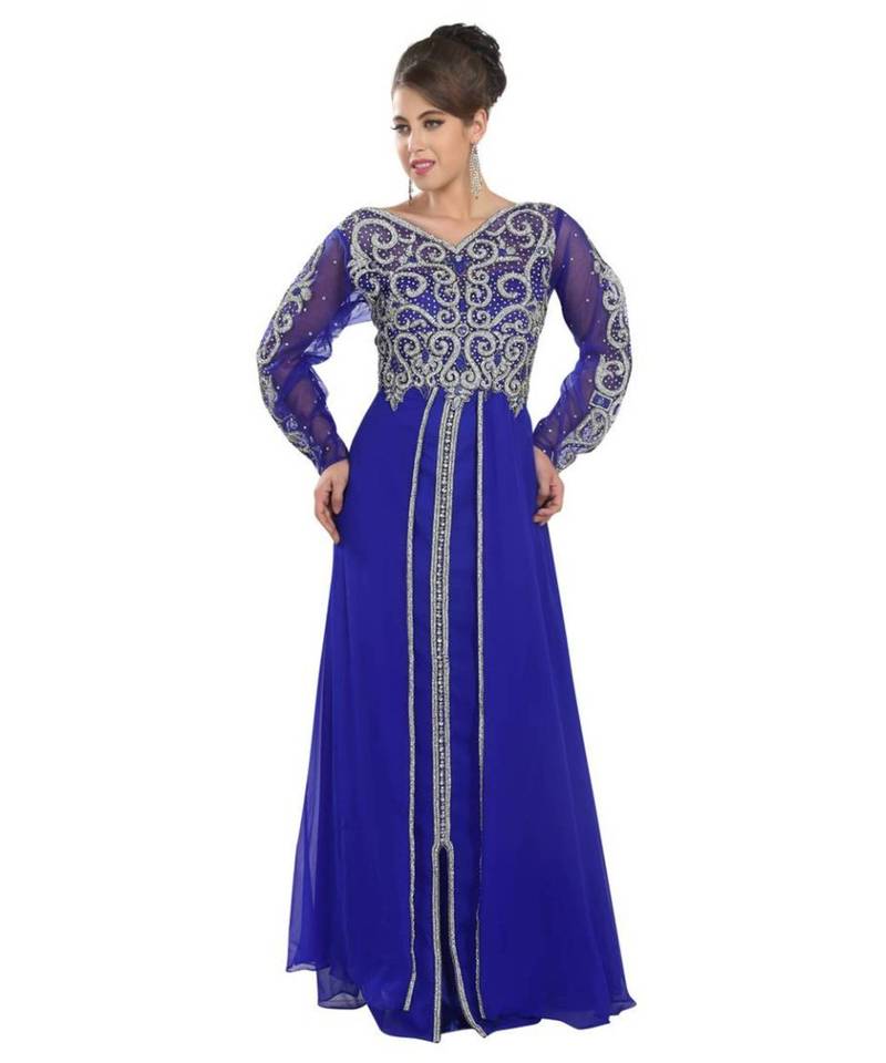 Royal Blue Georgette Embroidered Zari Work Islamic Kaftans