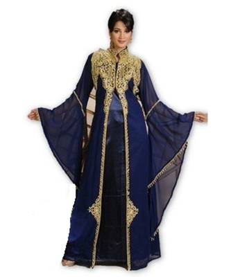 Navy Blue Georgette Embroidered Zari Work Islamic Kaftans 1