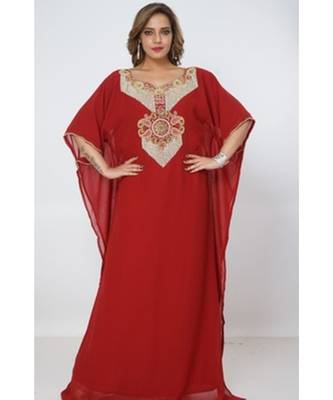 Red Georgette Embroidered Zari Work Islamic Kaftans 1