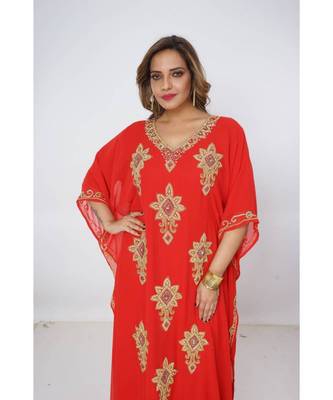 Red Georgette Embroidered Zari Work Islamic Kaftans 1