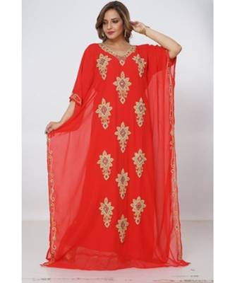 Red Georgette Embroidered Zari Work Islamic Kaftans 2