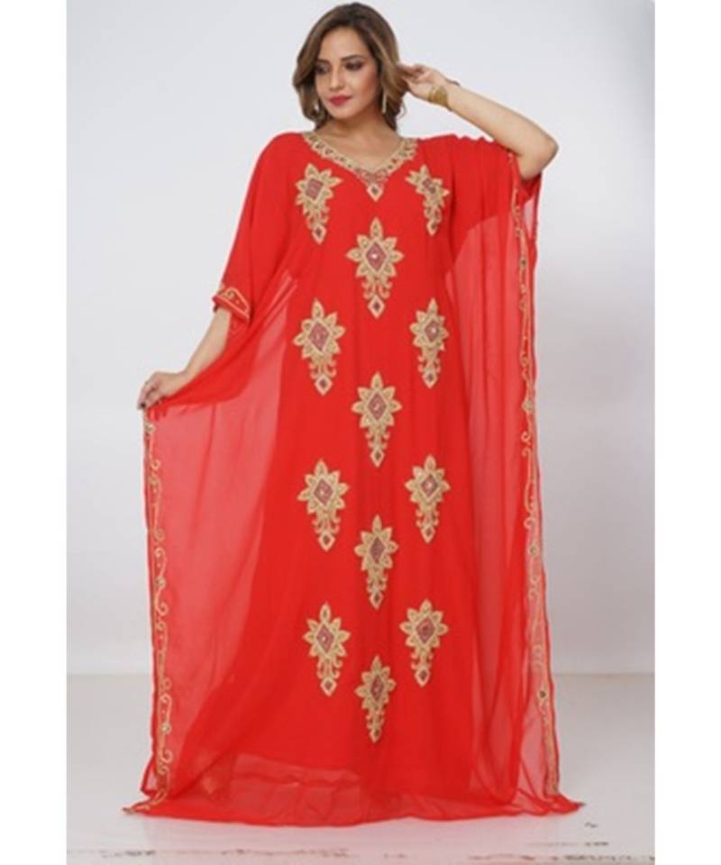 Red Georgette Embroidered Zari Work Islamic Kaftans