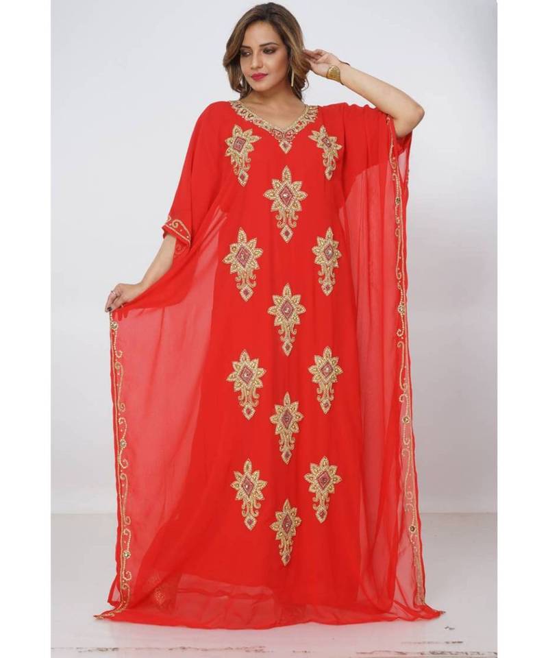 Red Georgette Embroidered Zari Work Islamic Kaftans