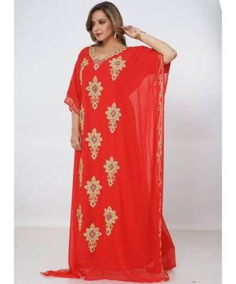 Red Georgette Embroidered Zari Work Islamic Kaftans 4