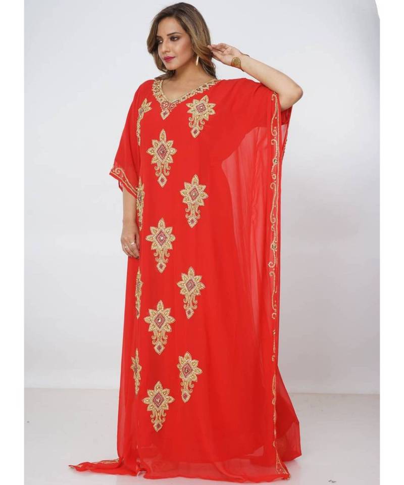 Red Georgette Embroidered Zari Work Islamic Kaftans