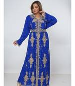 Royal Blue Georgette Embroidered Zari Work Islamic Kaftans