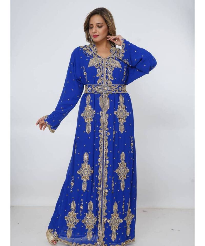 Royal Blue Georgette Embroidered Zari Work Islamic Kaftans