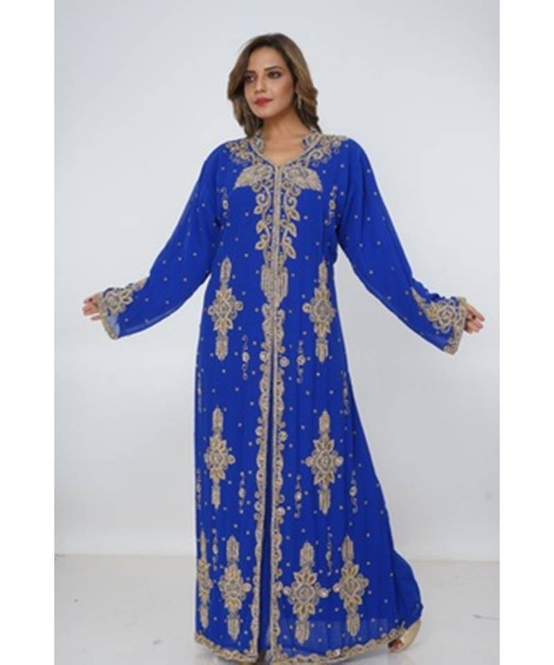 Royal Blue Georgette Embroidered Zari Work Islamic Kaftans