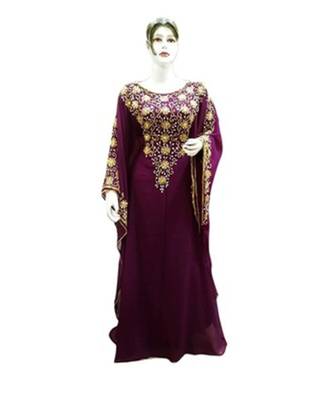 Magenta Georgette Embroidered Zari Work Islamic Kaftans 1