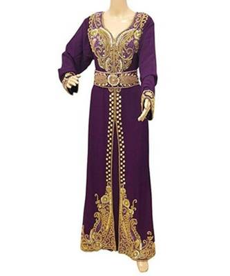 Magenta Georgette Embroidered Zari Work Islamic Kaftans 1