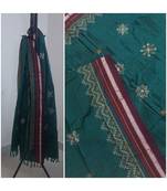 Teal Green handloom khun/Khana dupatta with kasuti embroidery