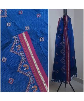Royal Blue handloom khun/Khana dupatta with kasuti embroidery 1