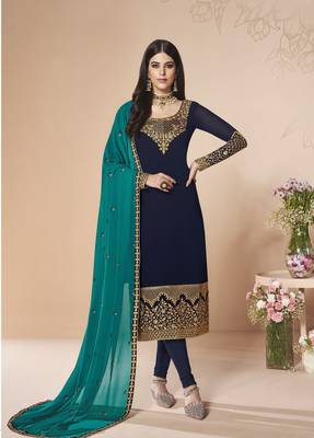 Blue embroidered faux georgette salwar 1