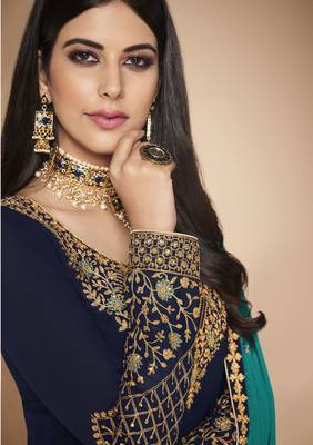 Blue embroidered faux georgette salwar 2