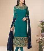 Turquoise embroidered faux georgette salwar