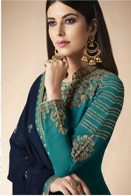 Turquoise embroidered faux georgette salwar 2