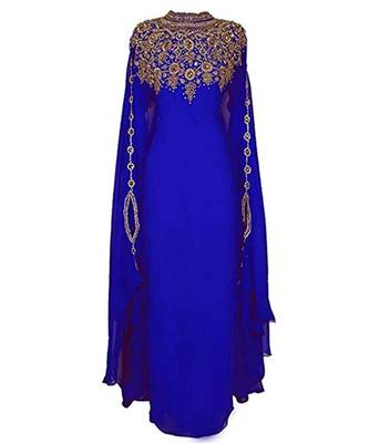 Royal Blue Georgette Embroidered Zari Work Islamic Kaftans 1