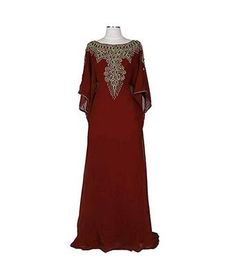 Maroon Georgette Embroidered Zari Work Islamic Kaftans 1