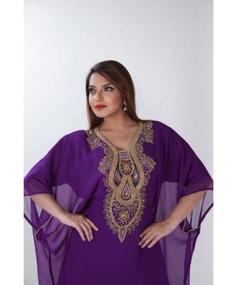 Purple Georgette Embroidered Zari Work Islamic Kaftans 1