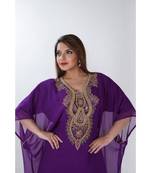 Purple Georgette Embroidered Zari Work Islamic Kaftans
