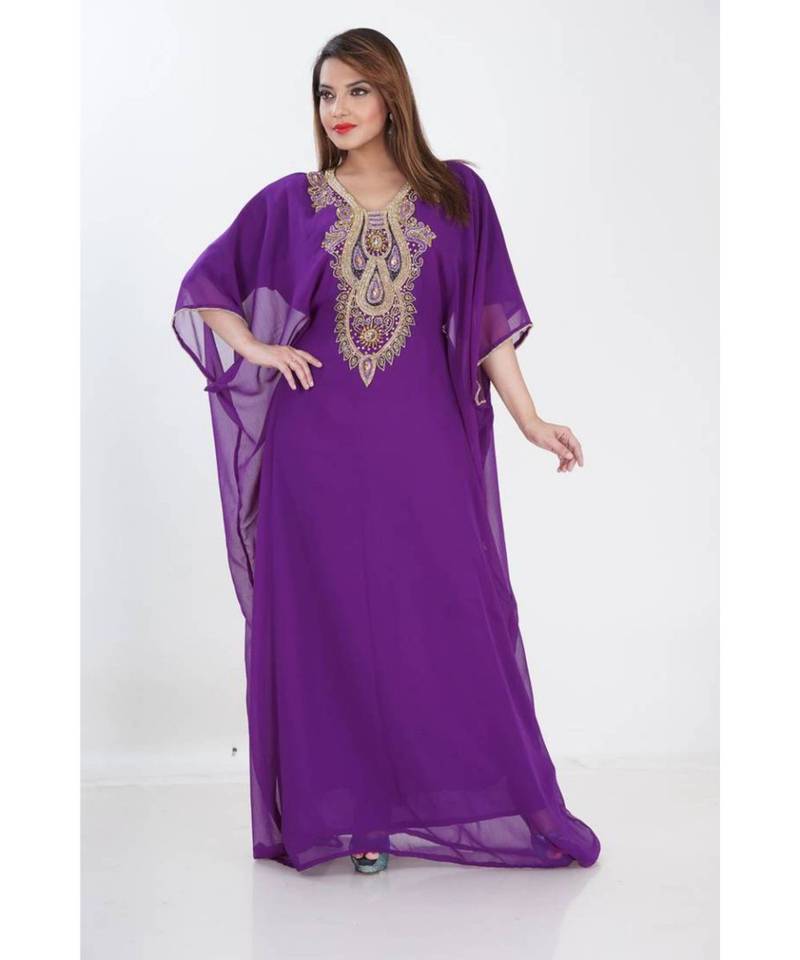 Purple Georgette Embroidered Zari Work Islamic Kaftans