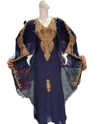Navy Blue Georgette Embroidered Zari Work Islamic Kaftans 1