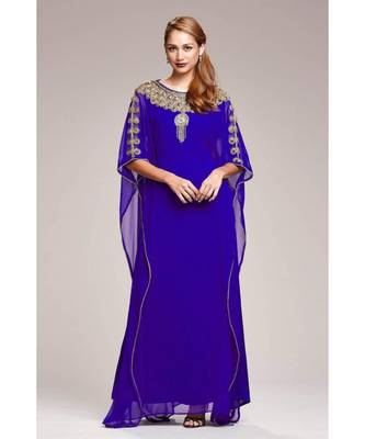 Royal Blue Georgette Embroidered Zari Work Islamic Kaftans 1
