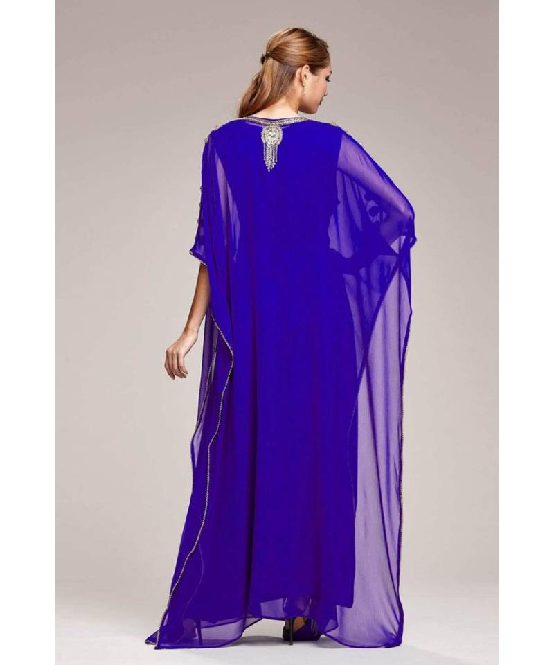 Royal Blue Georgette Embroidered Zari Work Islamic Kaftans