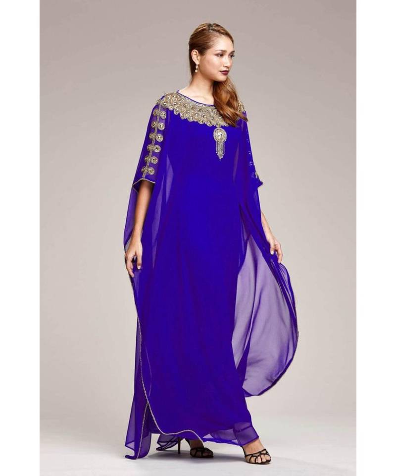 Royal Blue Georgette Embroidered Zari Work Islamic Kaftans