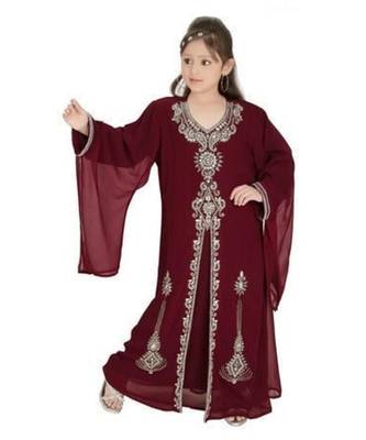 Maroon Georgette Embroidered Zari Work Islamic Kaftans 1