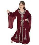 Maroon Georgette Embroidered Zari Work Islamic Kaftans