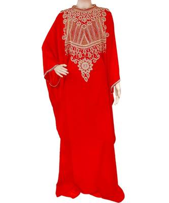 Red Georgette Embroidered Zari Work Islamic Kaftans 1