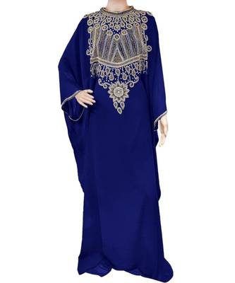 Royal Blue Georgette Embroidered Zari Work Islamic Kaftans 1