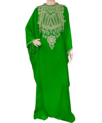 Green Georgette Embroidered Zari Work Islamic Kaftans 1