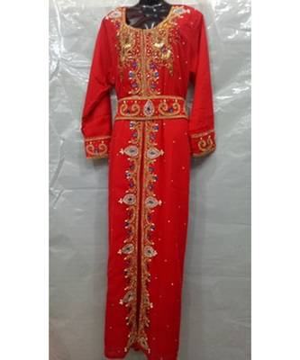 Red Georgette Embroidered Zari Work Islamic Kaftans 1