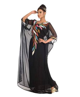 Black Georgette Embroidered Zari Work Islamic Kaftans 1