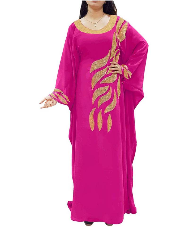 Pink Georgette Embroidered Zari Work Islamic Kaftans