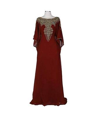 Maroon Georgette Embroidered Zari Work Islamic Kaftans 1