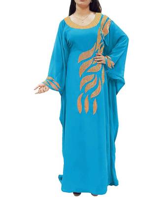 Turquoise Georgette Embroidered Zari Work Islamic Kaftans 1