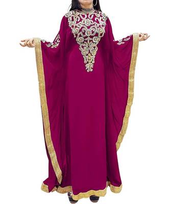 Magenta Georgette Embroidered Zari Work Islamic Kaftans 1
