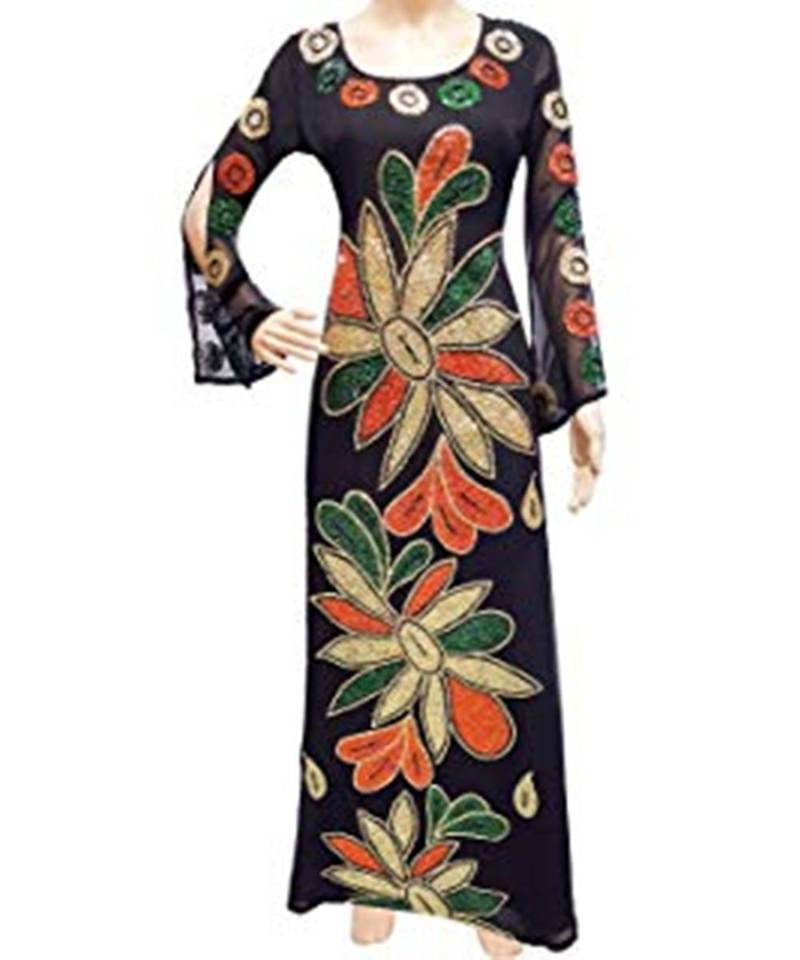 Black Georgette Embroidered Zari Work Islamic Kaftans