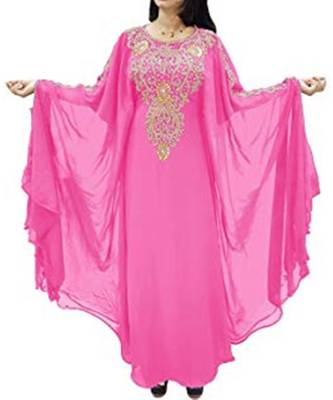 Pink Georgette Embroidered Zari Work Islamic Kaftans 1