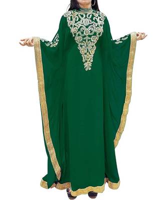 Green Georgette Embroidered Zari Work Islamic Kaftans 1