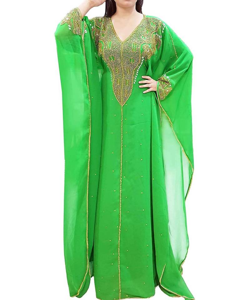 Green Georgette Embroidered Zari Work Islamic Kaftans