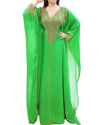 Green Georgette Embroidered Zari Work Islamic Kaftans 4