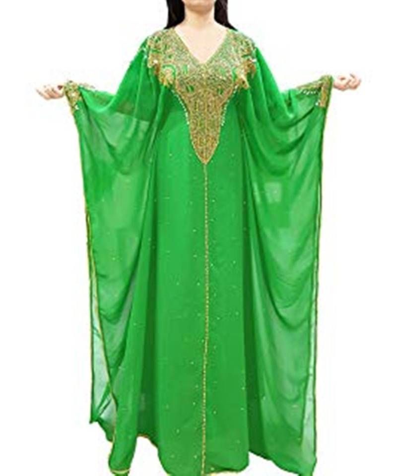 Green Georgette Embroidered Zari Work Islamic Kaftans