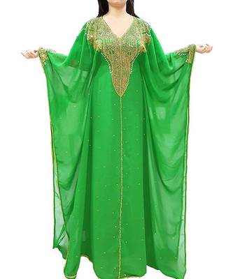 Green Georgette Embroidered Zari Work Islamic Kaftans 1