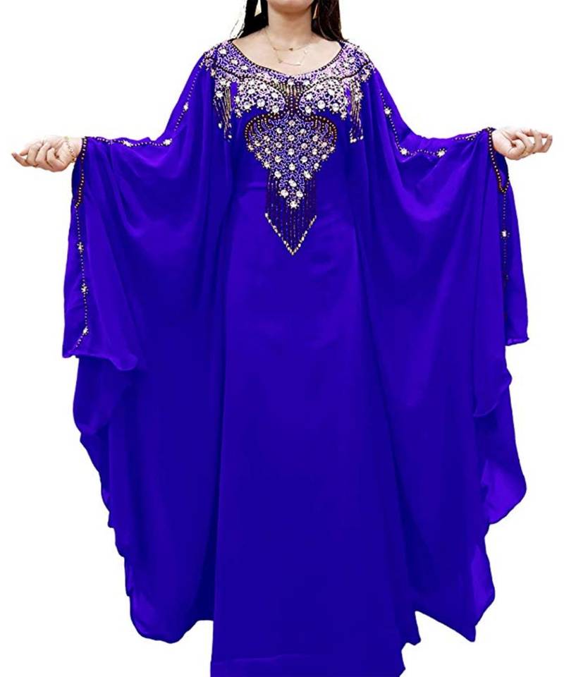 Royal Blue Georgette Embroidered Zari Work Islamic Kaftans