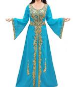 Turquoise Georgette Embroidered Zari Work Islamic Kaftans