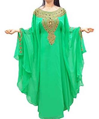Green Georgette Embroidered Zari Work Islamic Kaftans 1